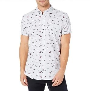 Goodthreads woven poplin short sleeve shirt, chinese takeout print men's XS.